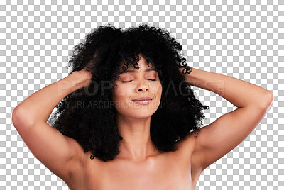 Hair care, beauty and black woman face in studio for shampoo growth and shine. Aesthetic model with natural curly afro for luxury cosmetics, facial skincare and makeup glow on gradient background