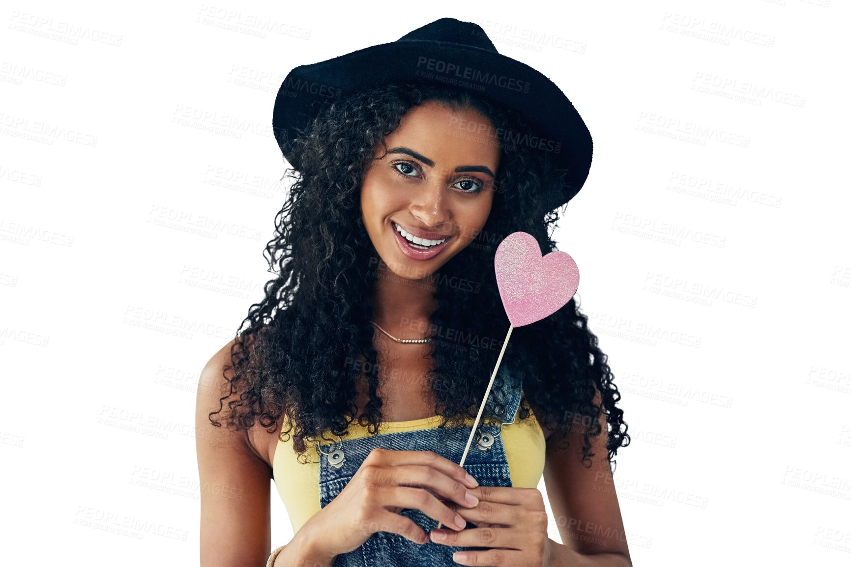 Buy stock photo Portrait, happy and woman with heart wand for care, kindness and romantic support for valentines isolated on a transparent png background. Face, person smile and love sign for magic, trust and like