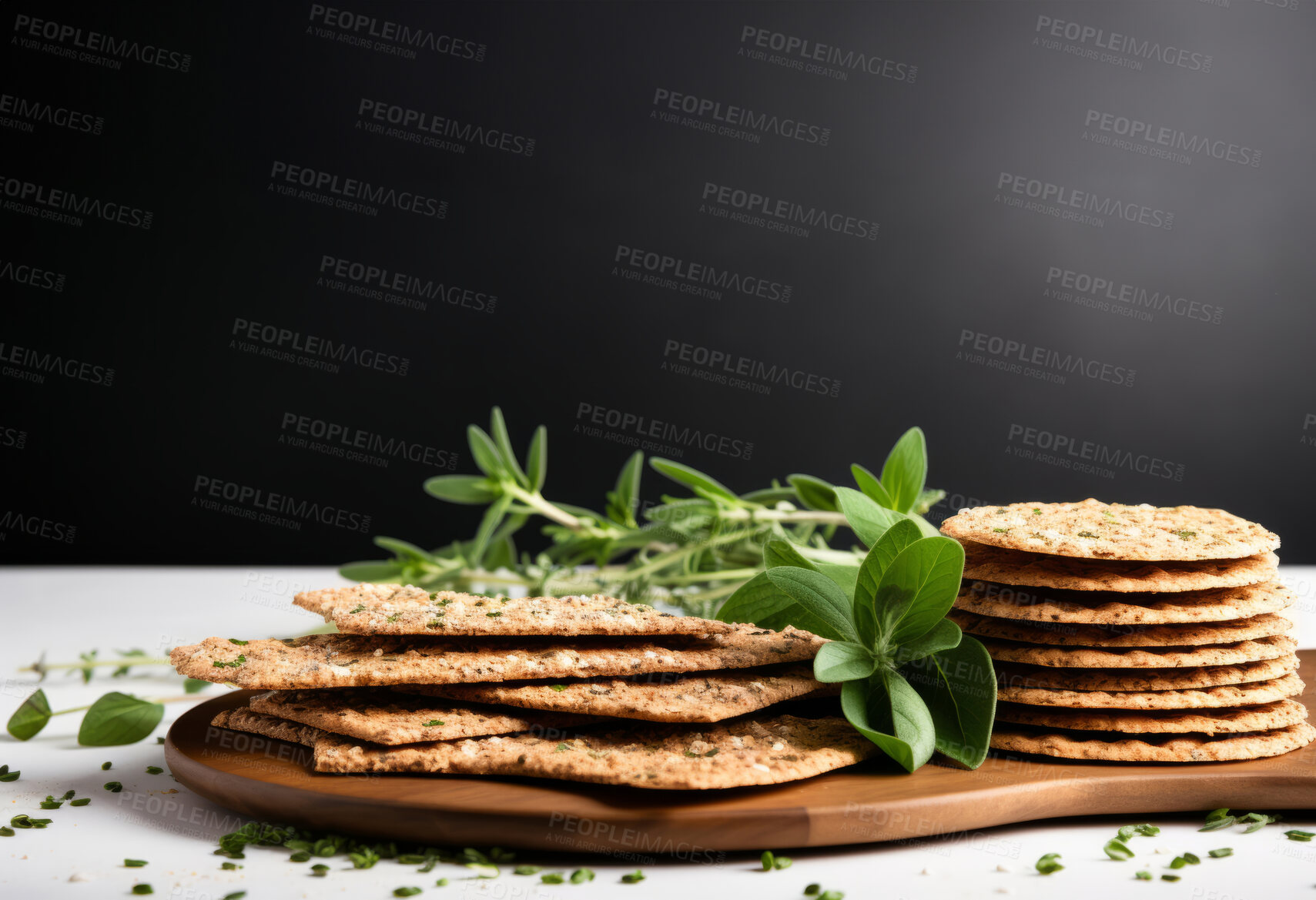 Buy stock photo Traditional jewish passover food on table with green leafs   and copy space.