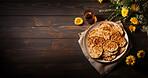 Top view of jewish passover food on table with copy space.