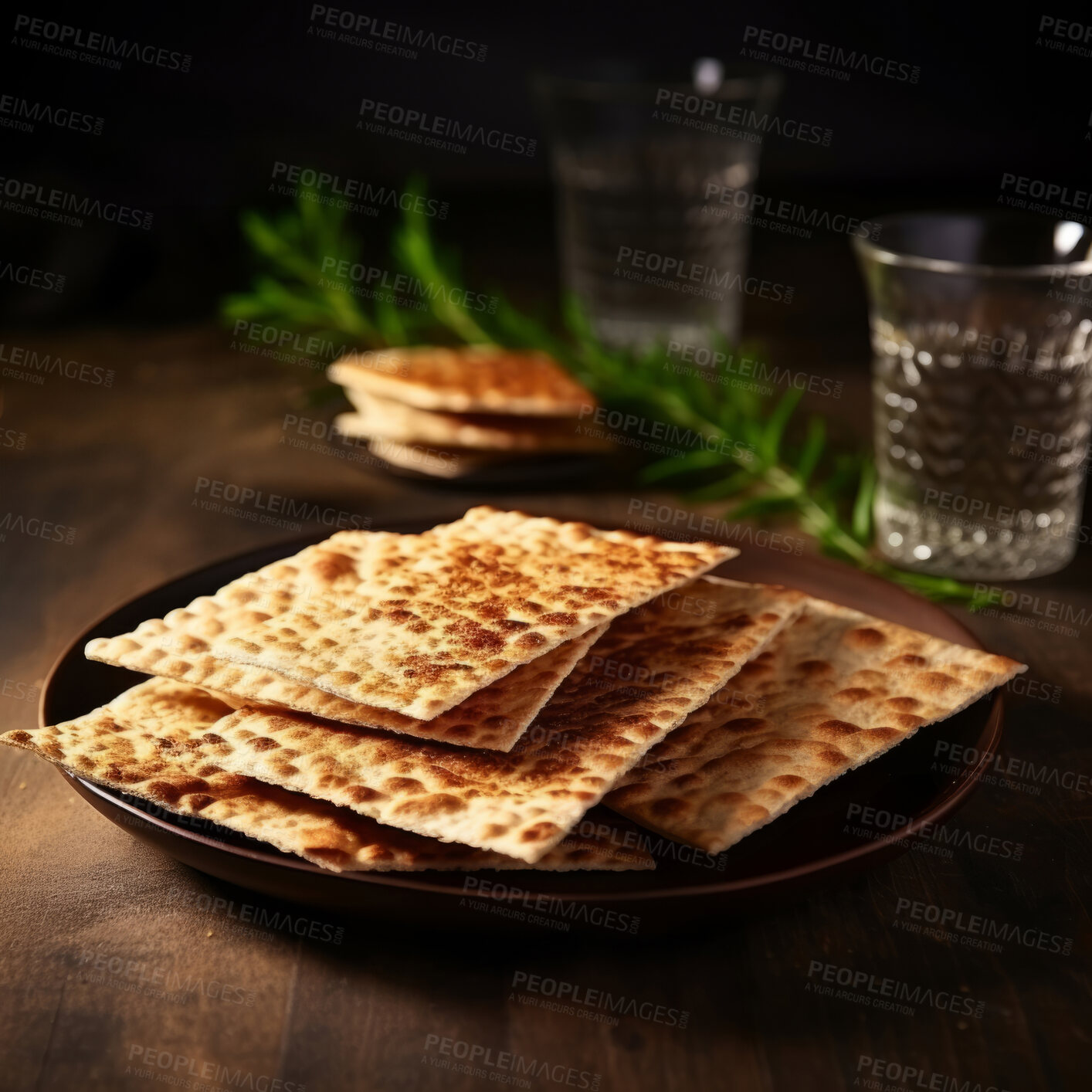 Buy stock photo Close up portrait of traditional jewish passover food on table.