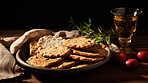 Close up portrait of traditional jewish passover food on table.