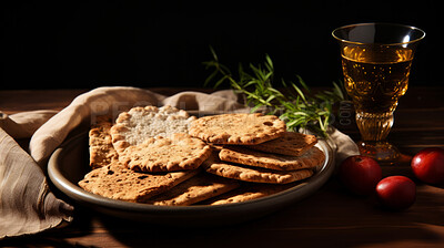 Buy stock photo Close up portrait of traditional jewish passover food on table.