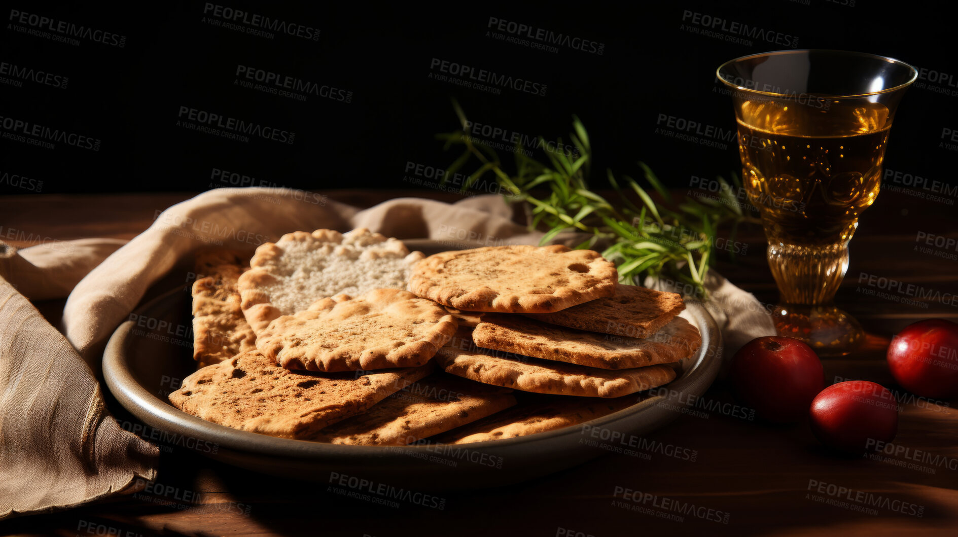 Buy stock photo Close up portrait of traditional jewish passover food on table.