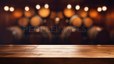 Empty wooden table wine cellar copyspace background. Product display montage