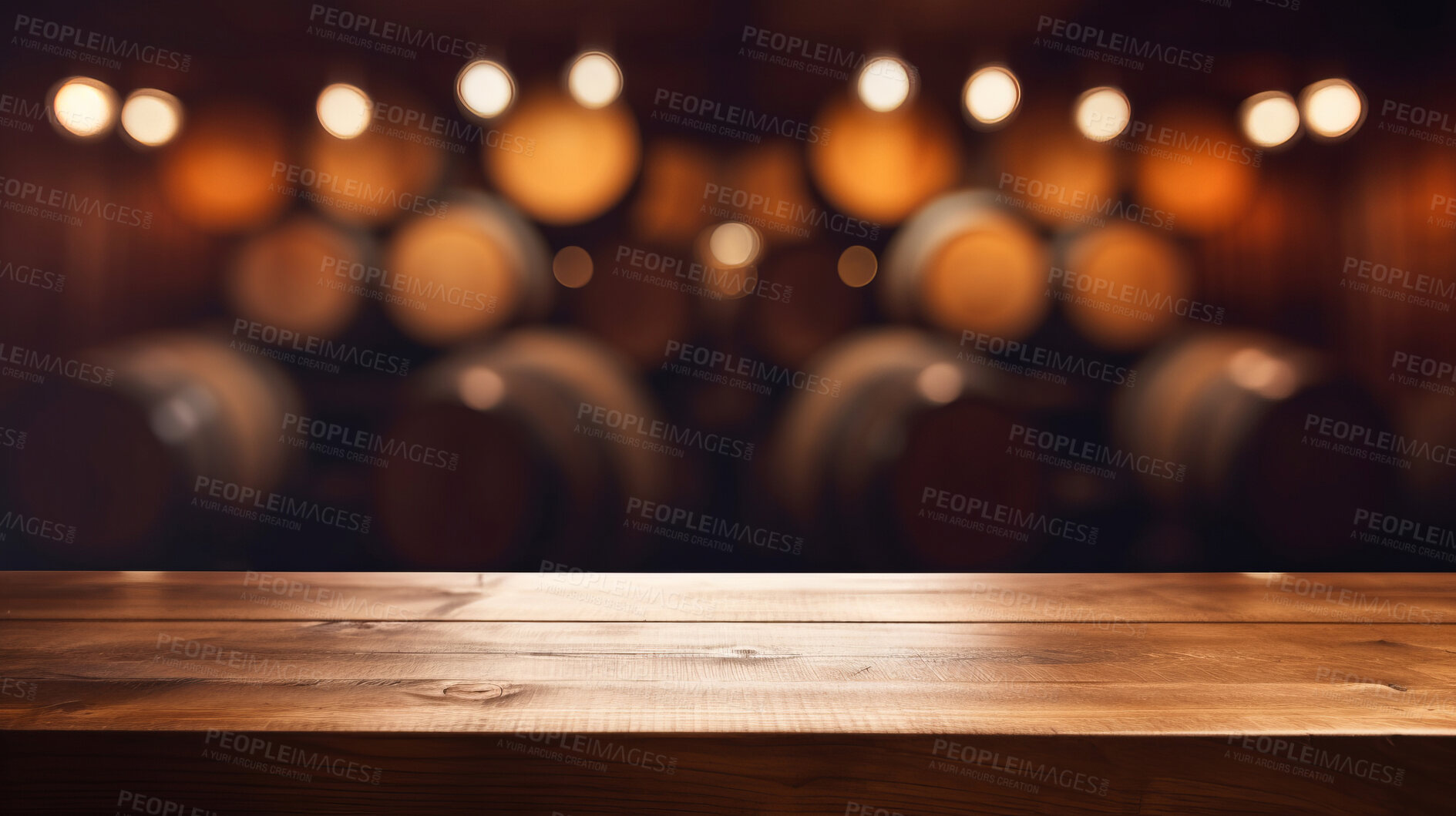 Buy stock photo Empty wooden table wine cellar copyspace background. Product display montage
