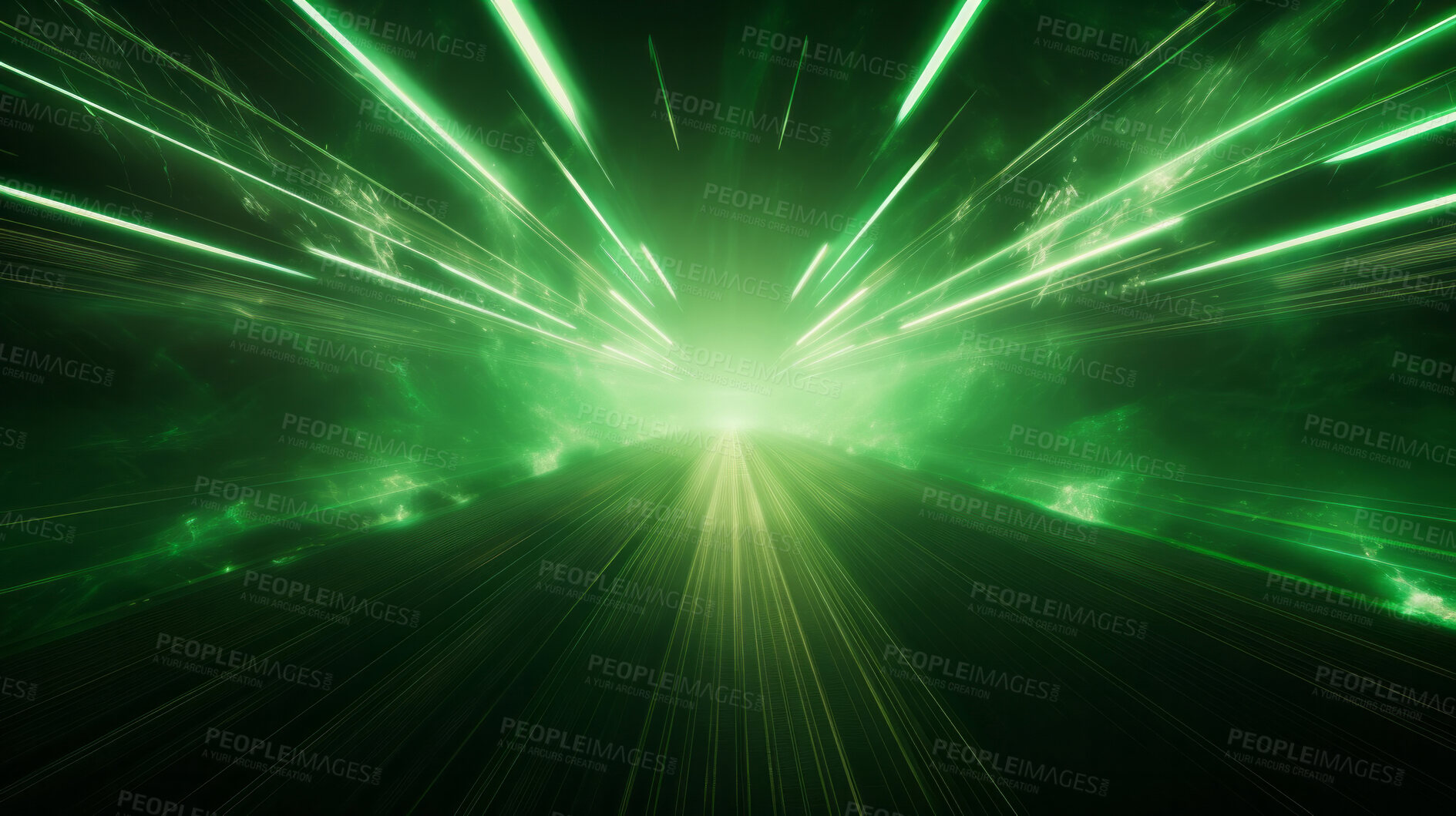 Buy stock photo Futuristic speed motion with green rays of light abstract background