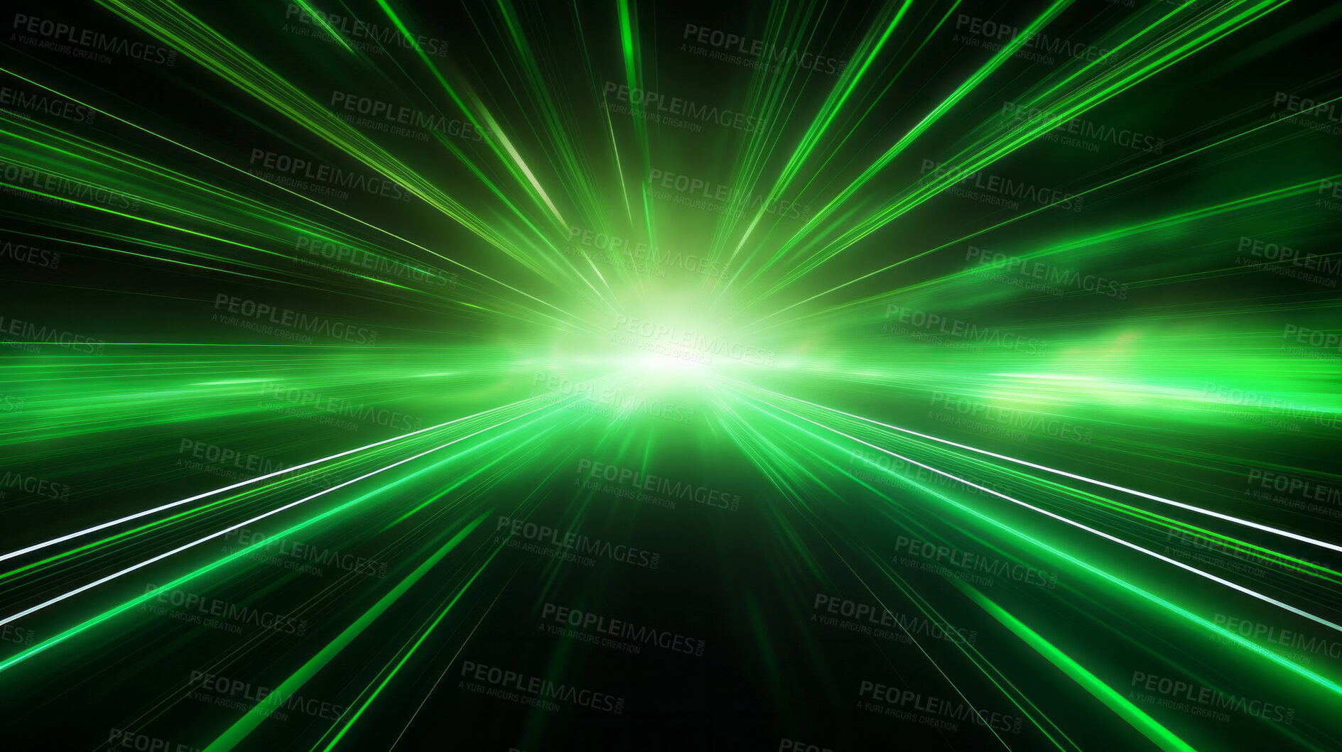Buy stock photo Futuristic speed motion with green rays of light abstract background