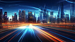 Futuristic speed motion with blue and red rays of light city background