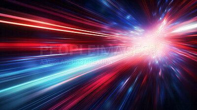 Buy stock photo Futuristic speed motion with blue and red rays of light abstract background