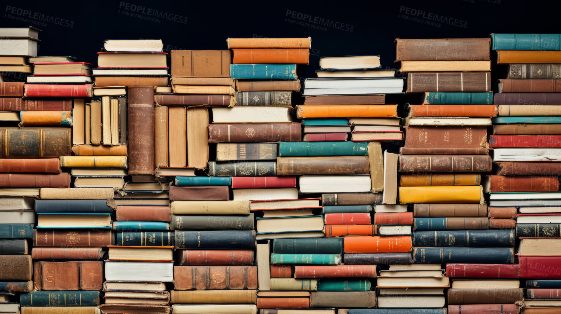 Buy stock photo Stacks of books background. Read, education, research, and knowledge concept