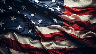 Close up shot of silky American flag, stars and stripes, memorial day concept.