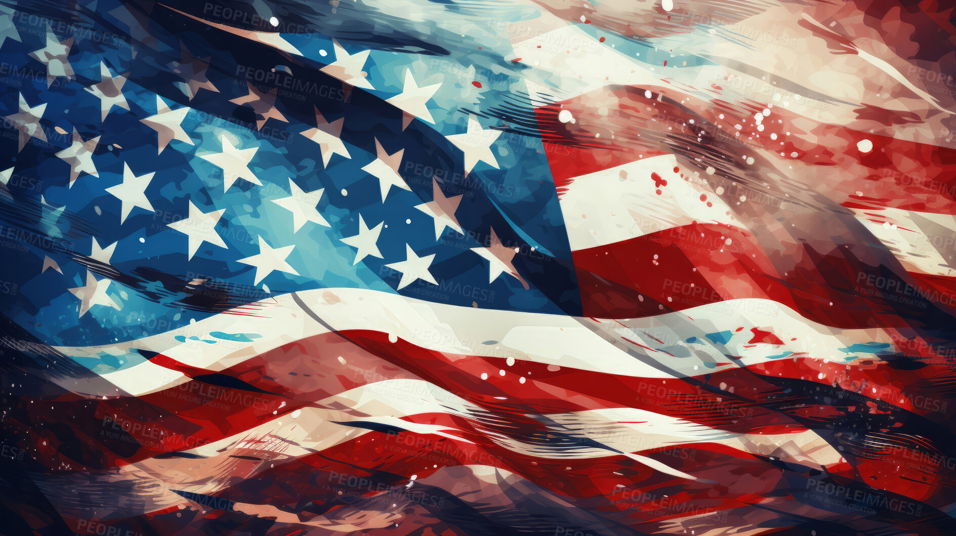 Buy stock photo Waving American flag illustrated in grungy style. Background, wallpaper concept.