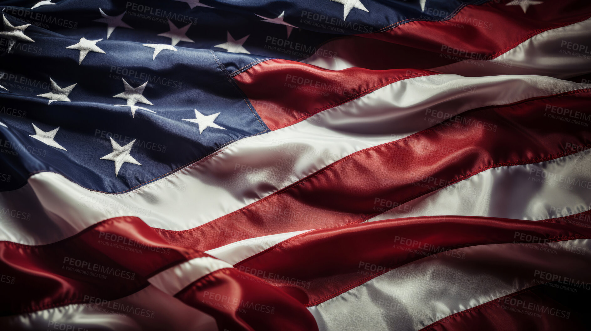 Buy stock photo Close up shot of American flag, stars and stripes, memorial day concept.