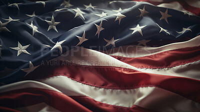 Close up shot of American flag, stars and stripes. Memorial day concept.