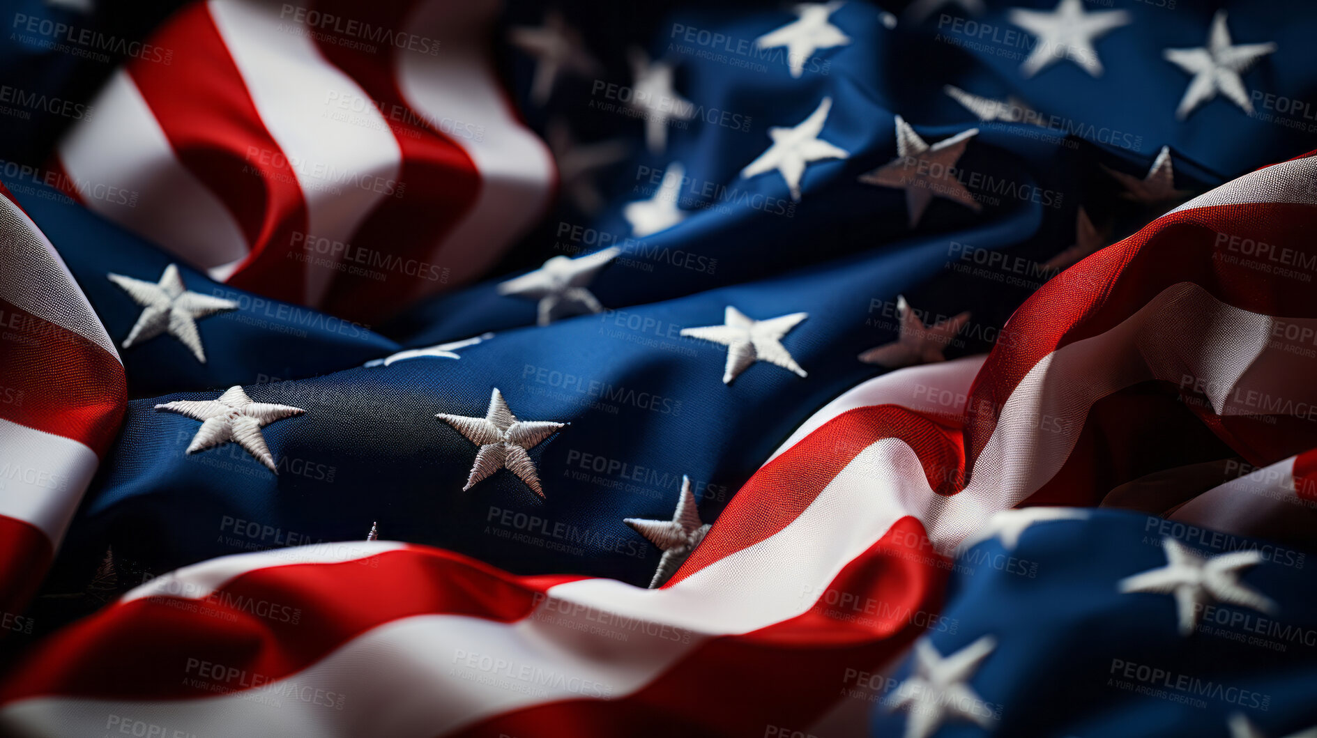 Buy stock photo Close-up shot of American flag, stars and stripes, memorial day concept.