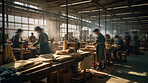 Blurred warehouse factory, illegal labour exploitation in sweatshop manufacturing concept