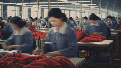 Buy stock photo Blurred warehouse factory, illegal labour exploitation in sweatshop manufacturing concept