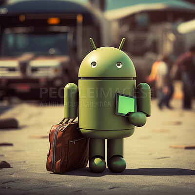Android operating system robot for smartphones, tablets and other devices. Employment concept
