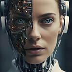 Artificial intelligence futuristic humanoid cyber girl with a neural network. Cyborg alien woman
