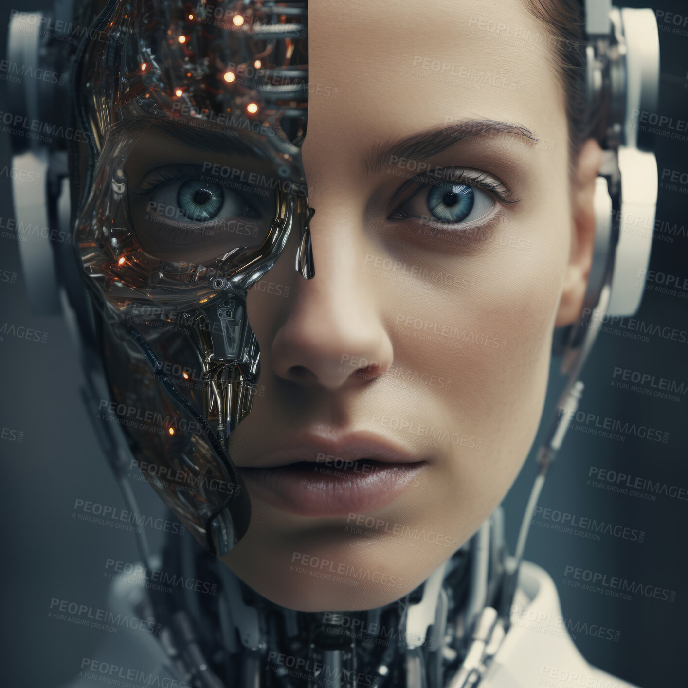 Buy stock photo Artificial intelligence futuristic humanoid cyber girl with a neural network. Cyborg alien woman