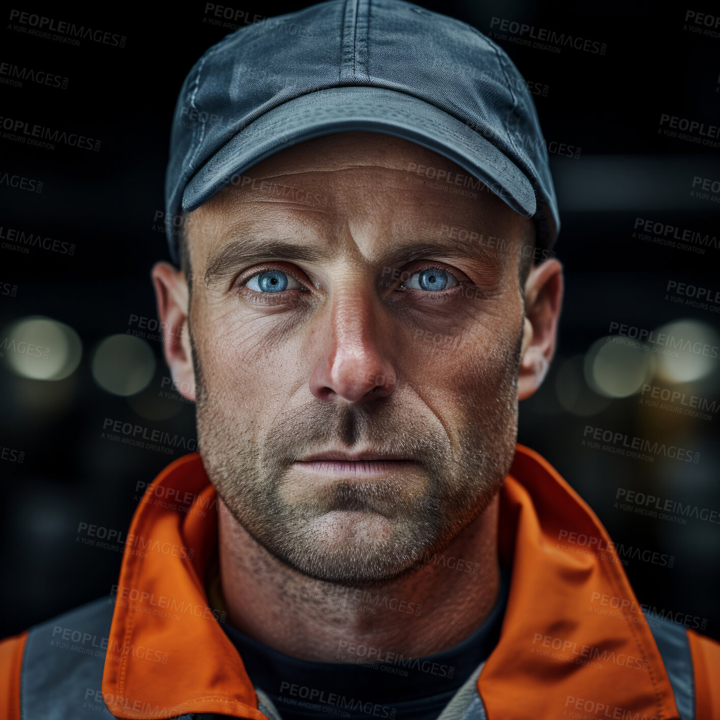 Buy stock photo Confident serious man in warehouse. Worker, supervisor and industrial contractor at project