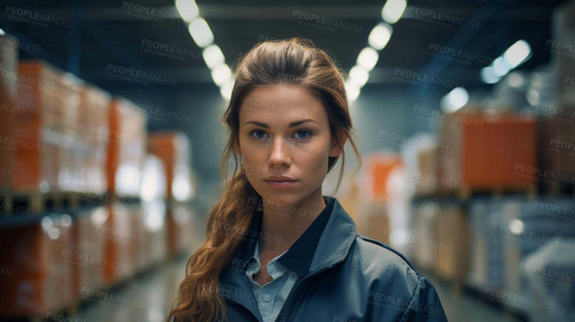 Buy stock photo Confident serious woman in warehouse. Worker, supervisor and industrial contractor at project