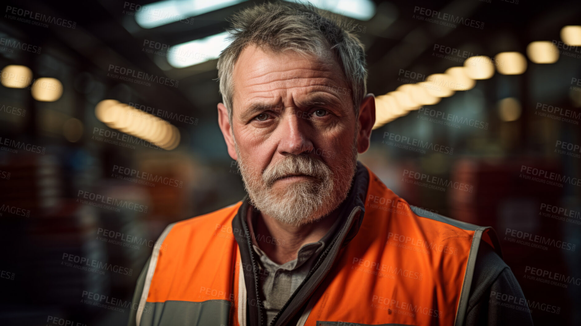 Buy stock photo Confident serious mature older man in warehouse. Worker, supervisor and industrial contractor at project