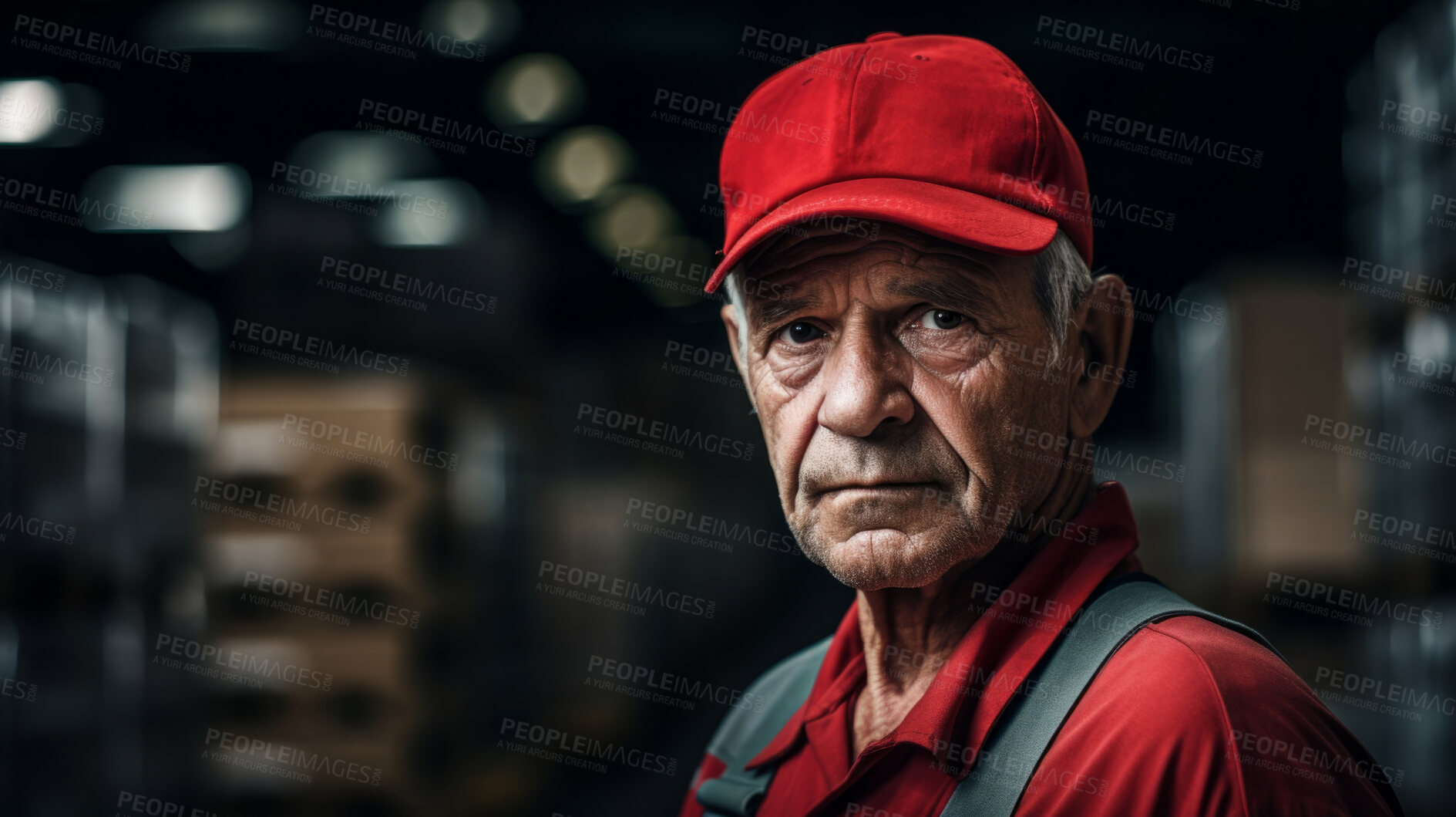 Buy stock photo Confident serious mature older man in warehouse. Worker, supervisor and industrial contractor at project