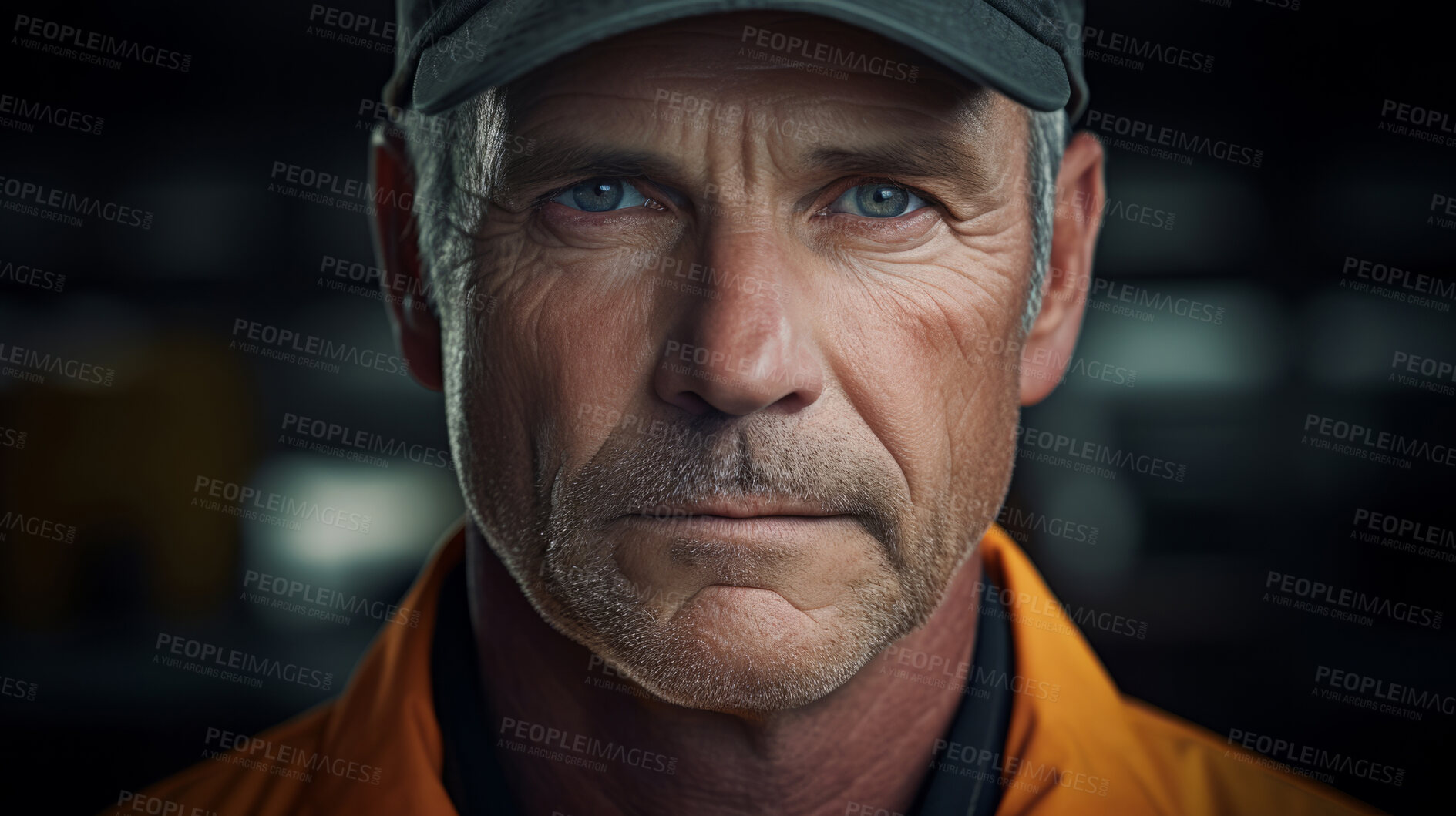 Buy stock photo Confident serious mature older man in warehouse. Leader, supervisor and industrial contractor at project