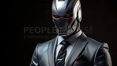 Buy stock photo Futuristic male robot in business suit. Against black backdrop.