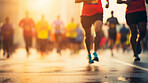 Group of marathon runners in the city. Low angle view of runners in competition