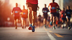 Group of marathon runners in the city. Low angle view of runners in competition