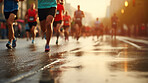 Group of marathon runners in the city. Low angle view of runners in competition