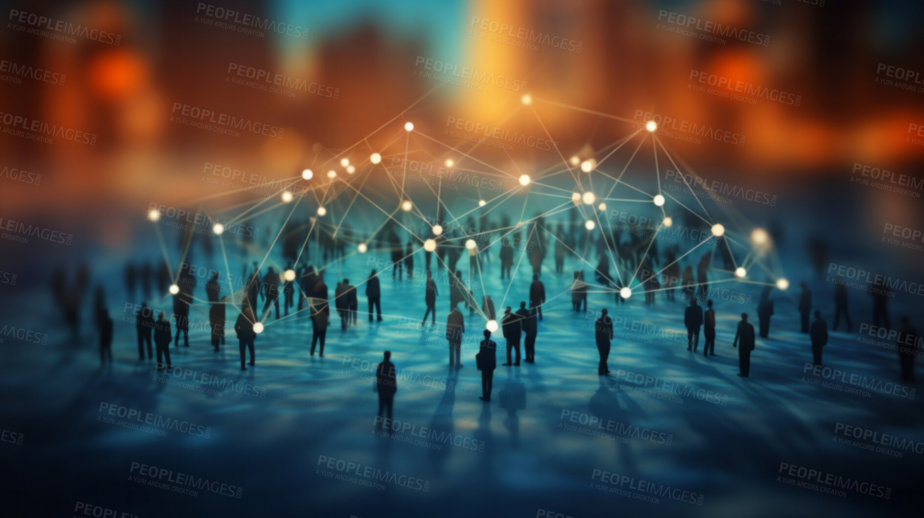 Buy stock photo View of a crowd with a network of connections. Big data, smart city, wifi concept.