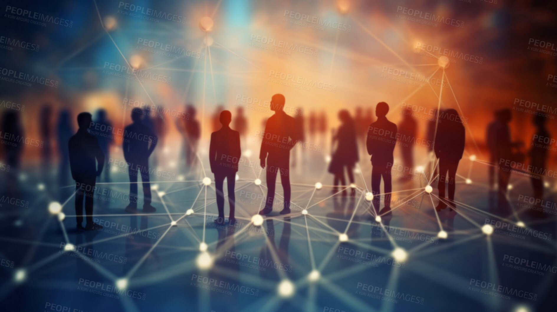 Buy stock photo View of a crowd with a network of connections. Big data, smart city, wifi concept.