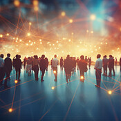 Internet Crowd View of a crowd with a network of connections. Big data, smart city ...