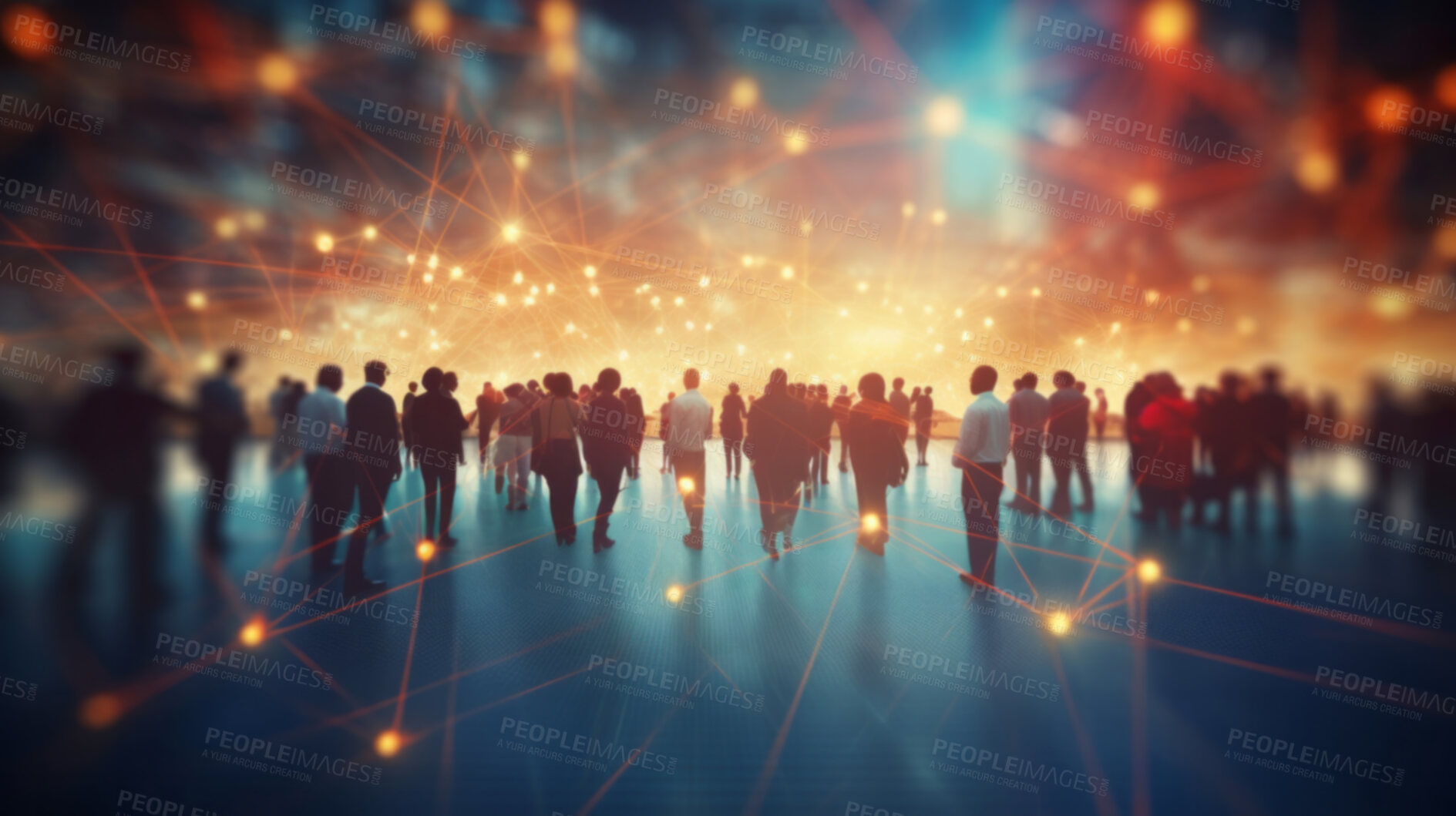 Buy stock photo View of a crowd with a network of connections. Big data, smart city, wifi concept.