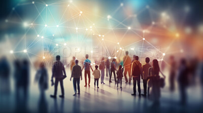 Buy stock photo View of a crowd with a network of connections. Big data, smart city, wifi concept.