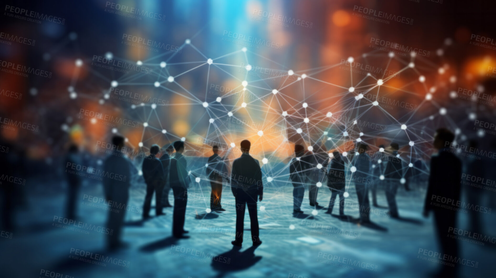 Buy stock photo View of a crowd with a network of connections. Big data, smart city, wifi concept.