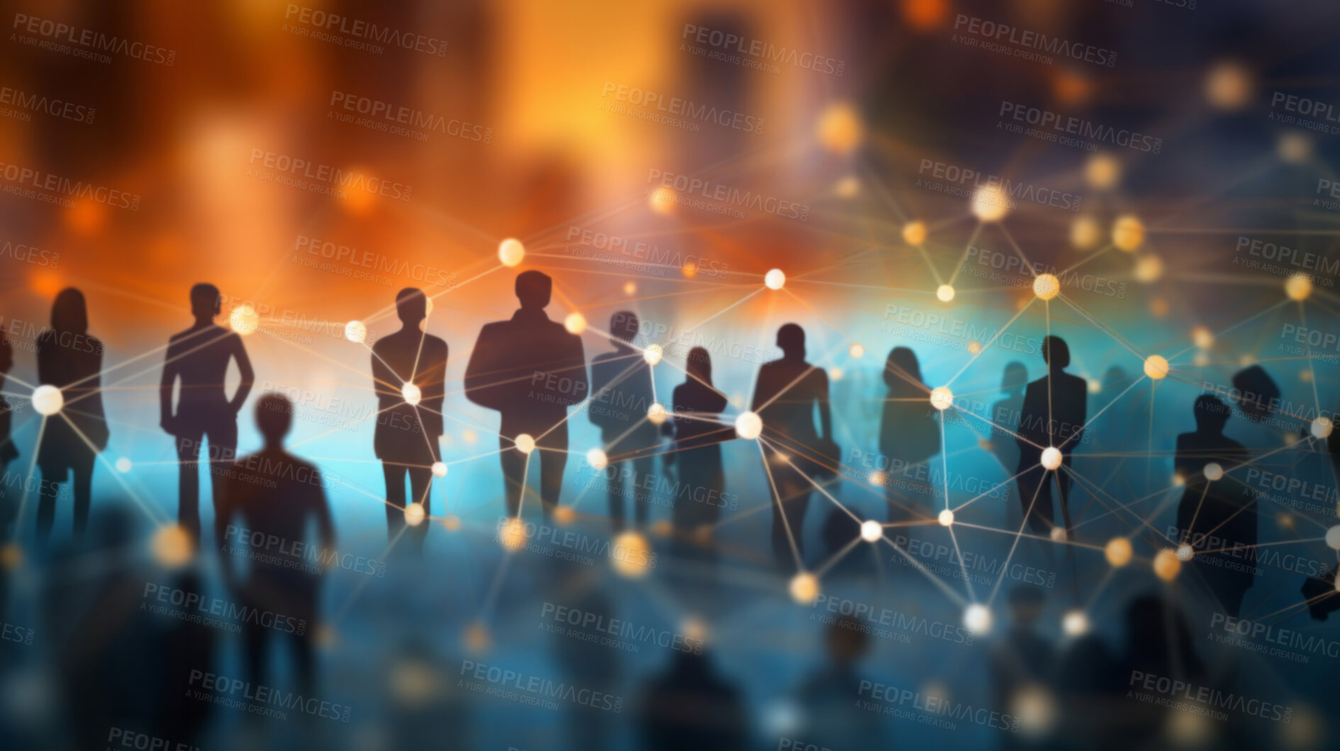 Buy stock photo View of a crowd with a network of connections. Big data, smart city, wifi concept.