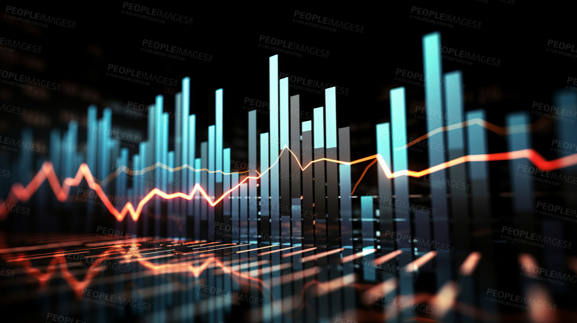 Buy stock photo Abstract financial graph with candlestick chart in stock market on dark background