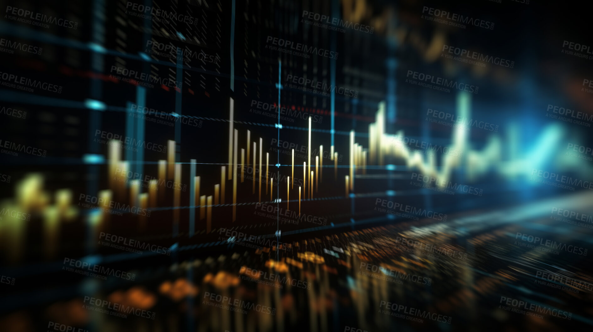 Buy stock photo Abstract financial graph with candlestick chart in stock market on dark background