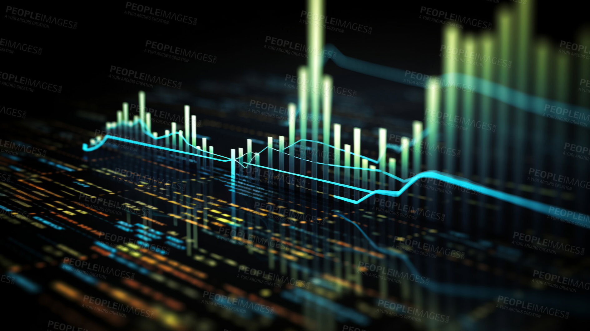 Buy stock photo Abstract financial graph with candlestick chart in stock market on dark background