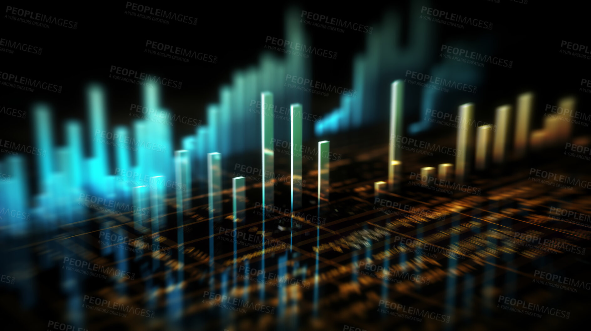 Buy stock photo Abstract financial graph with candlestick chart in stock market on dark background