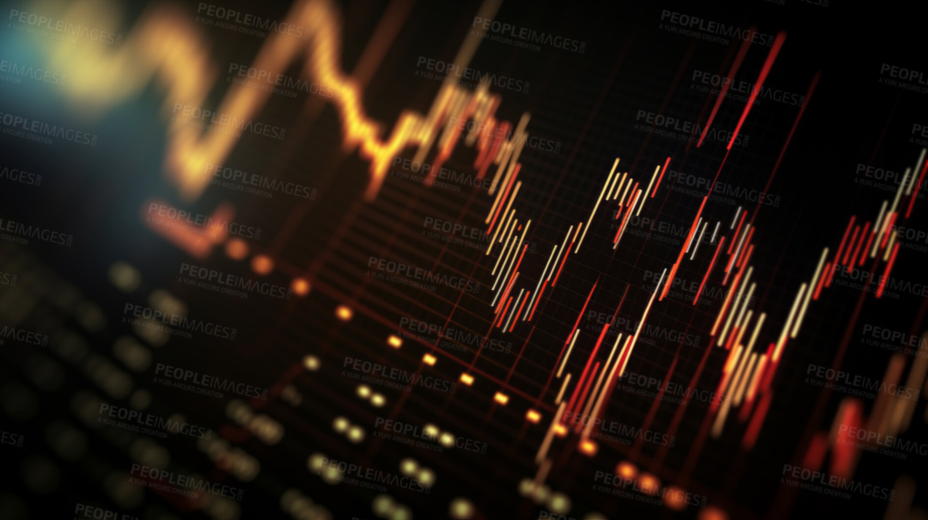 Buy stock photo Abstract financial graph with candlestick chart in stock market on dark background