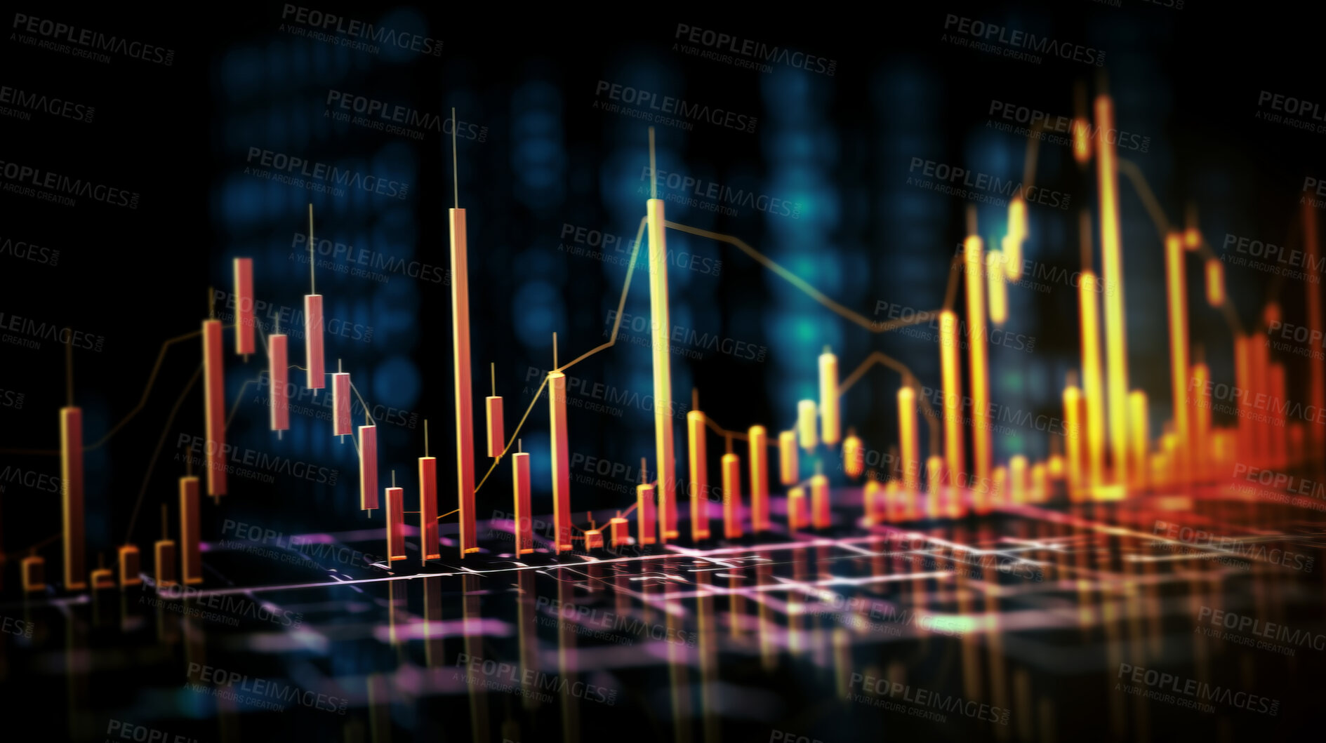 Buy stock photo Abstract financial graph with candlestick chart in stock market on dark background