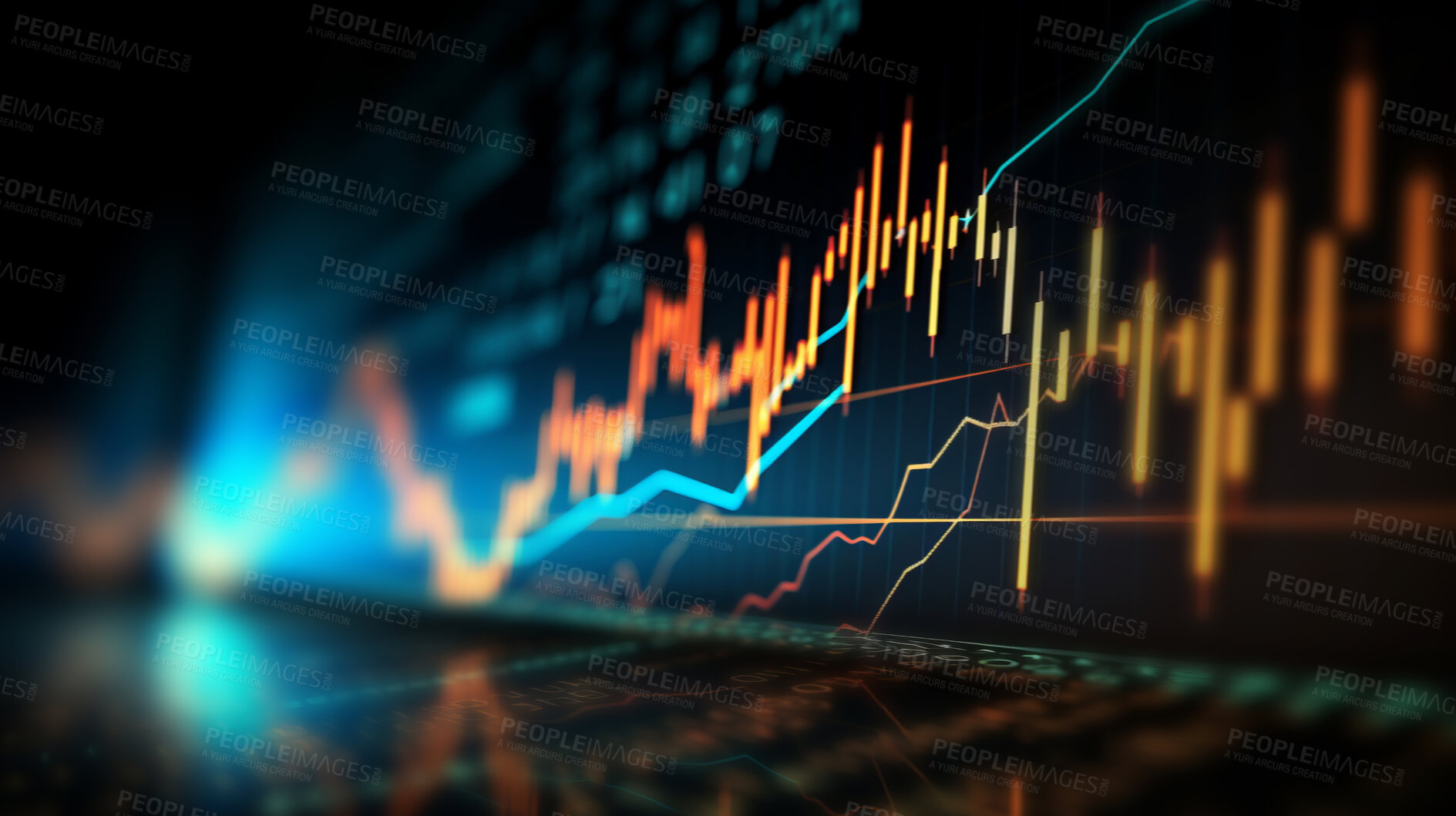 Buy stock photo Abstract financial graph with candlestick chart in stock market on dark background