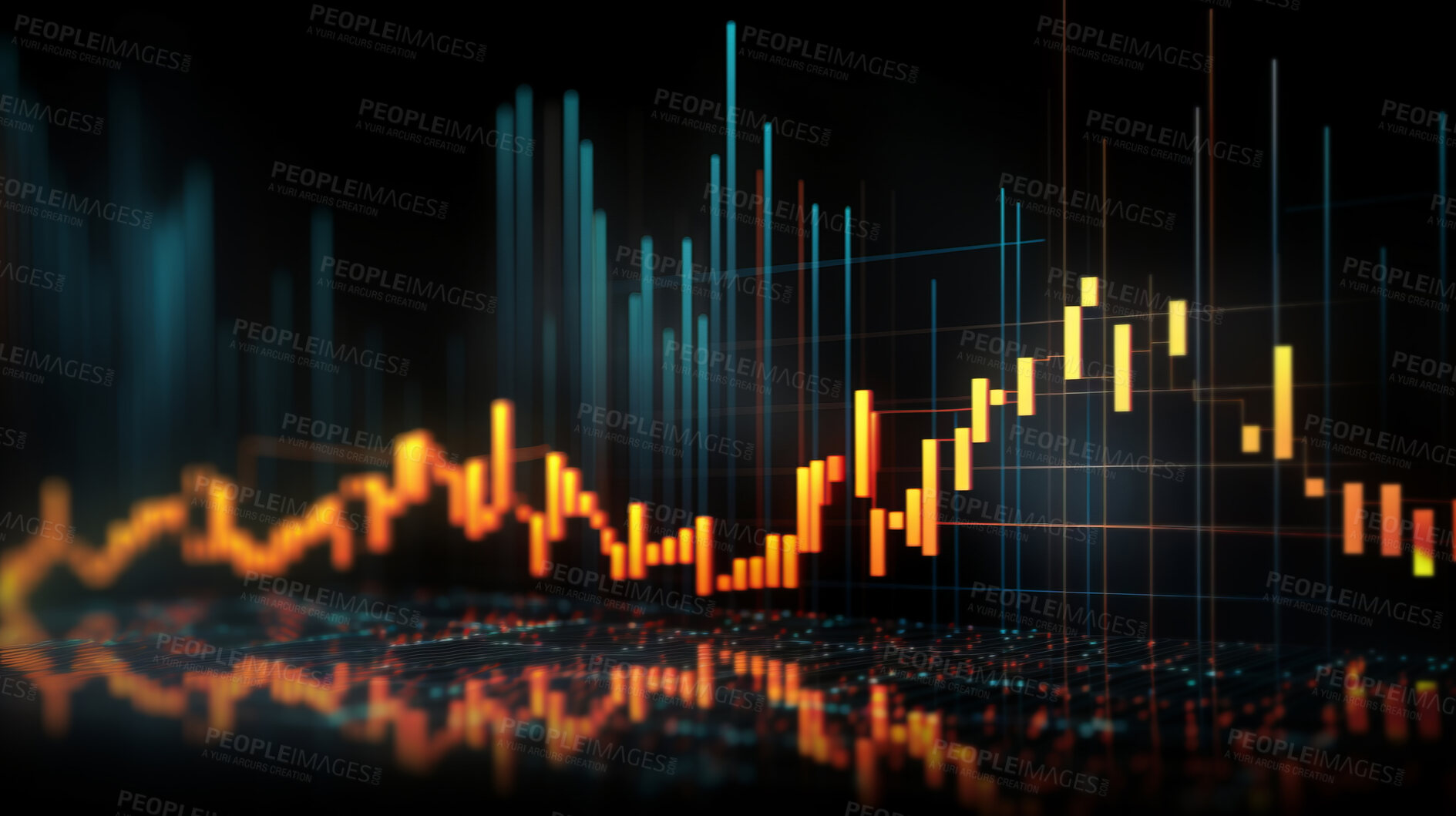 Buy stock photo Abstract financial graph with candlestick chart in stock market on dark background