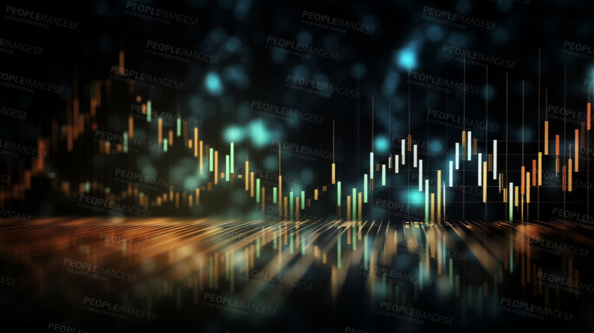 Buy stock photo Abstract financial graph with candlestick chart in stock market on dark background